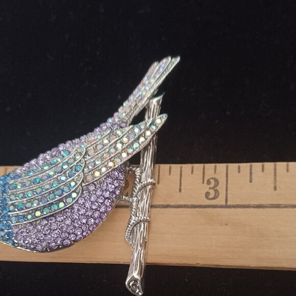 3 Inch Designe Style Rhinestone Blue Bird Brooch - Picture 4 of 4